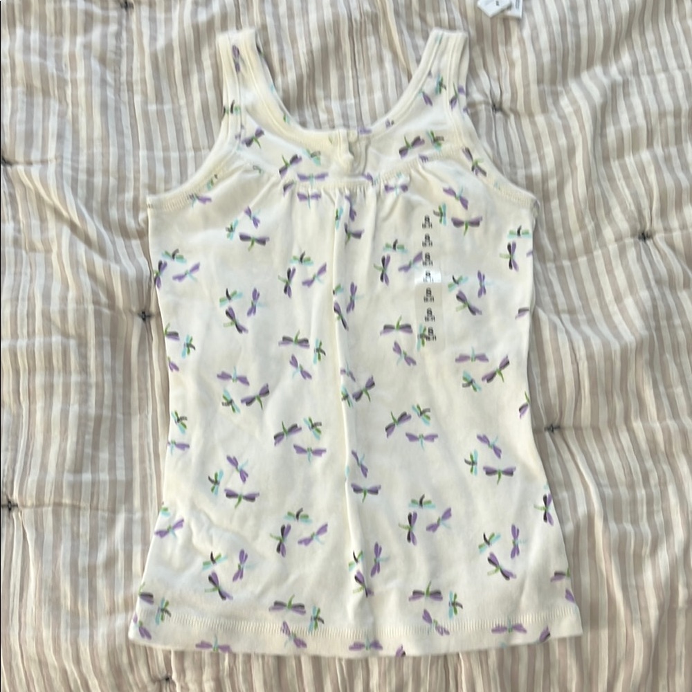 GAP Kids Cream Tank Top with Purple and Green Dragonflies